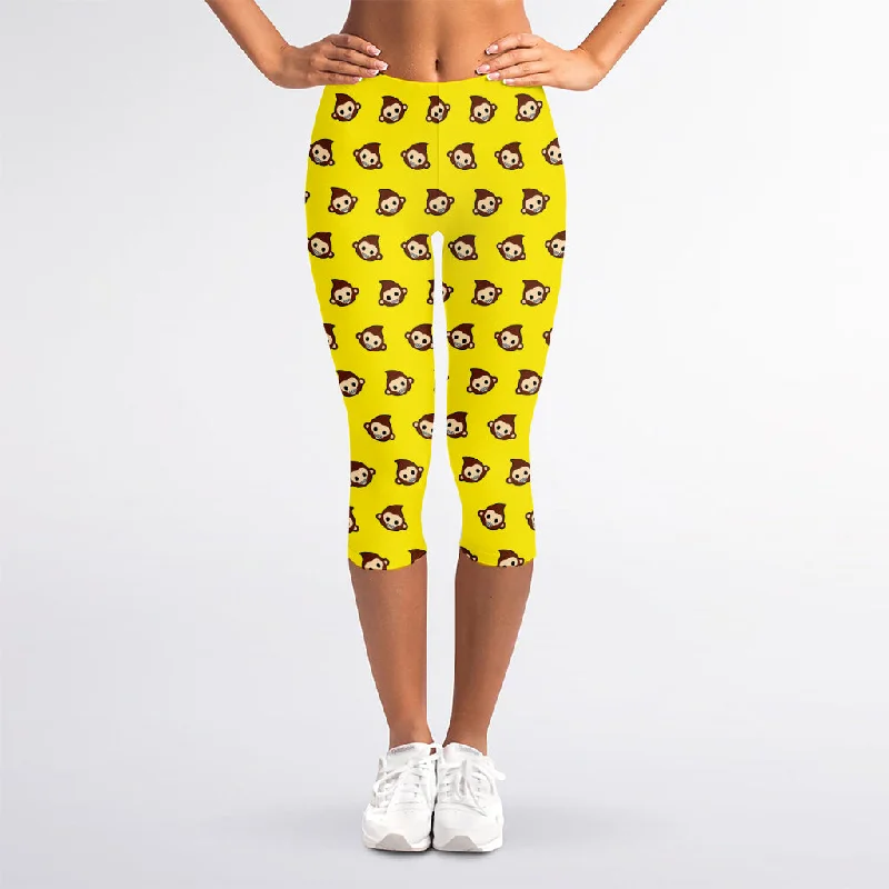 Monkey Emoji Pattern Print Women's Capri Leggings Stylish Lightweight Leggings