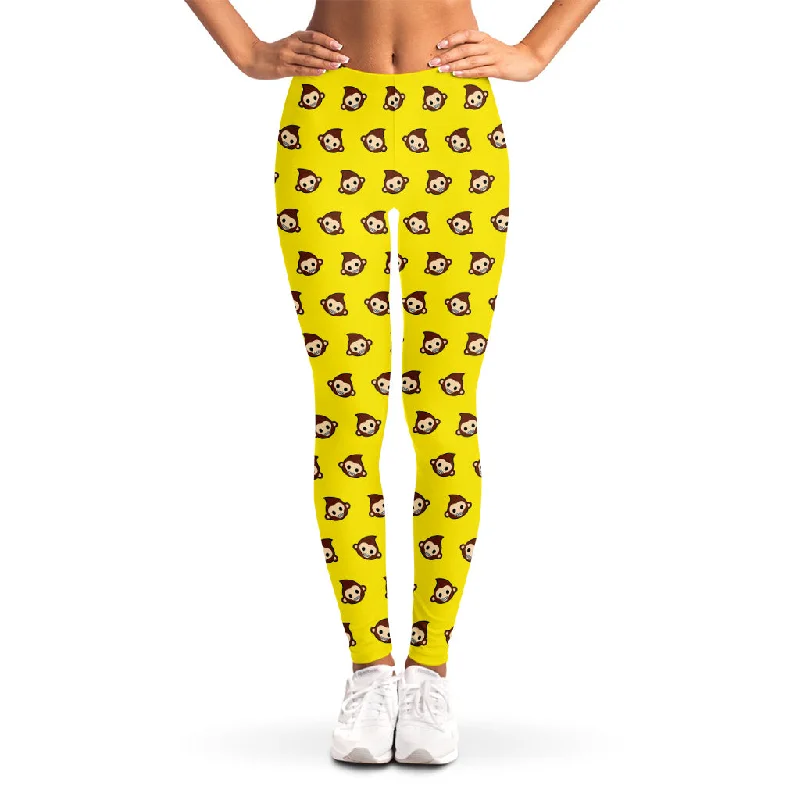 Monkey Emoji Pattern Print Women's Leggings Fashionable Plus-Size Activewear