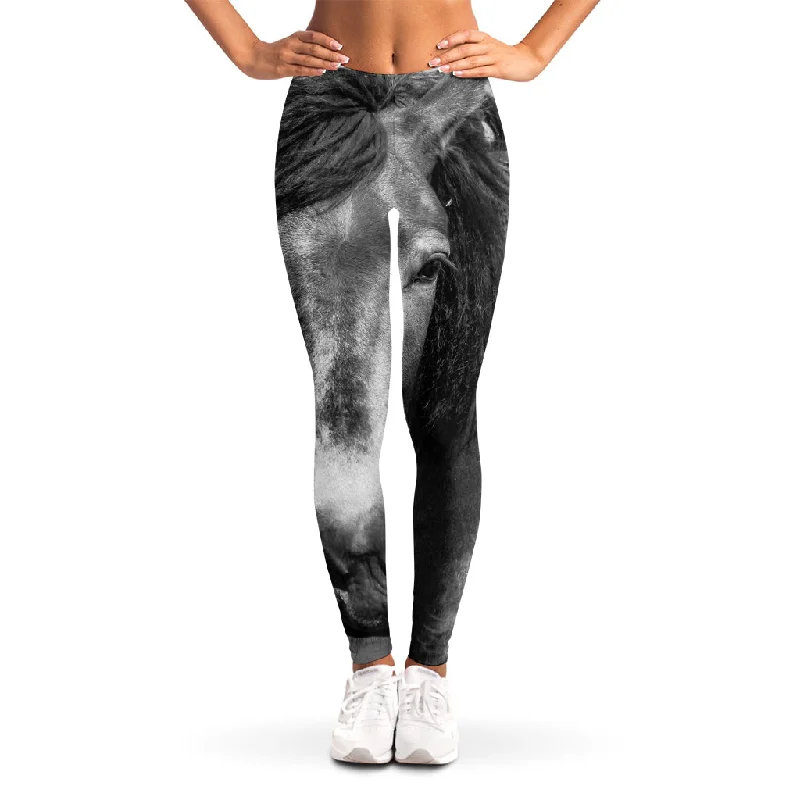 Monochrome Horse Print Women's Leggings Comfortable Slip-On Leggings