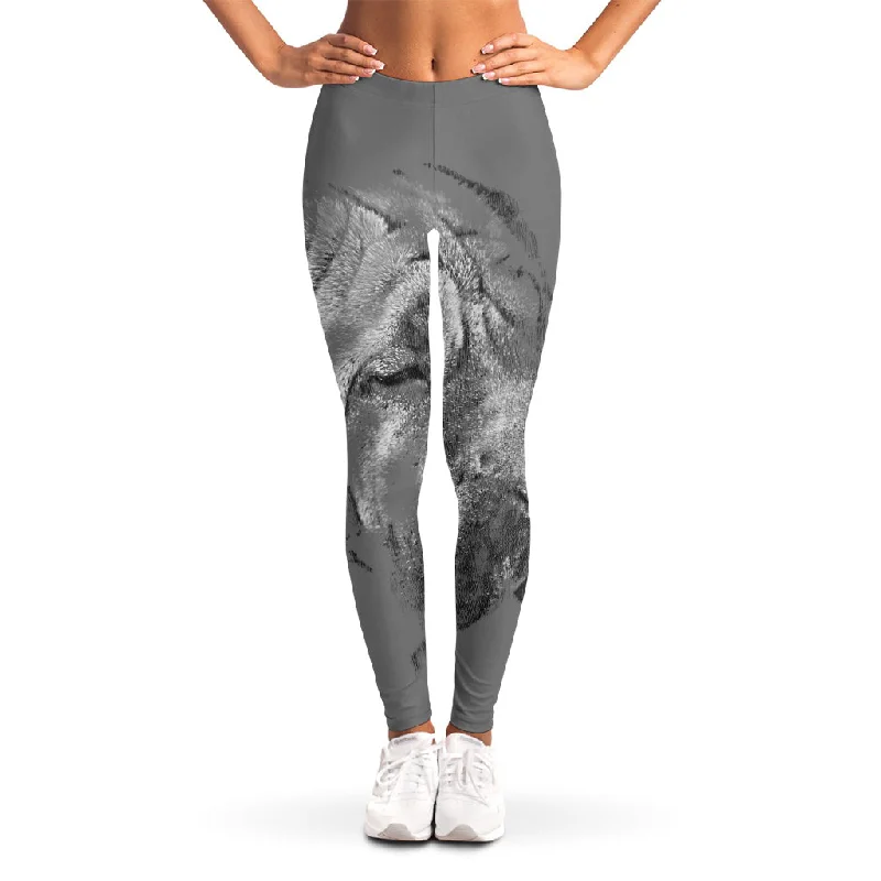 Monochrome Shar Pei Print Women's Leggings Stylish Camo Print Leggings