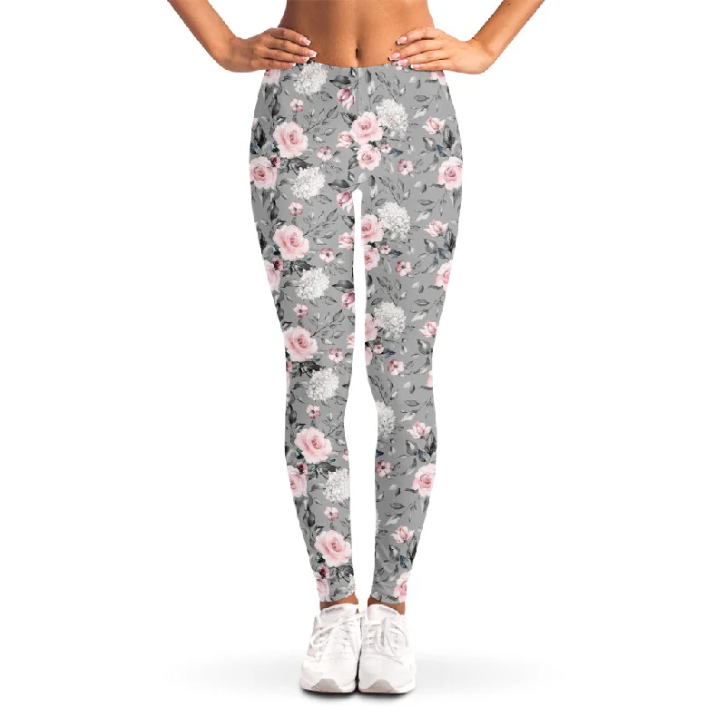 Monochrome Spring Floral Print Women's Leggings Trendy Color Block Leggings