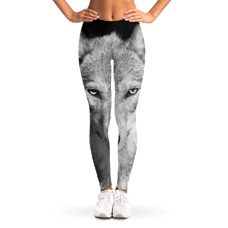 Monochrome Wolf Print Women's Leggings Comfortable Yoga Tights Leggings