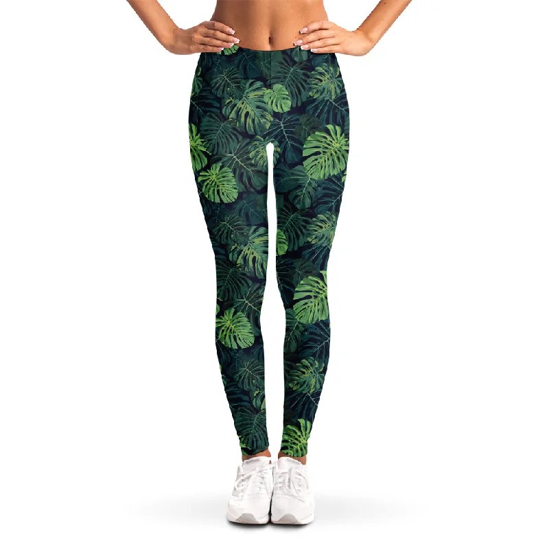 Monstera Palm Leaves Pattern Print Women's Leggings Trendy Tie-Dye Leggings