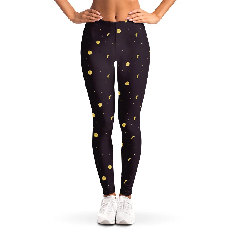 Moon Phase And Stars Pattern Print Women's Leggings Stylish Printed Stretch Leggings