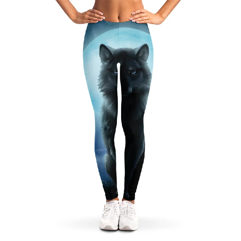 Moonlight Wolf Print Women's Leggings Stylish Patterned Active Leggings