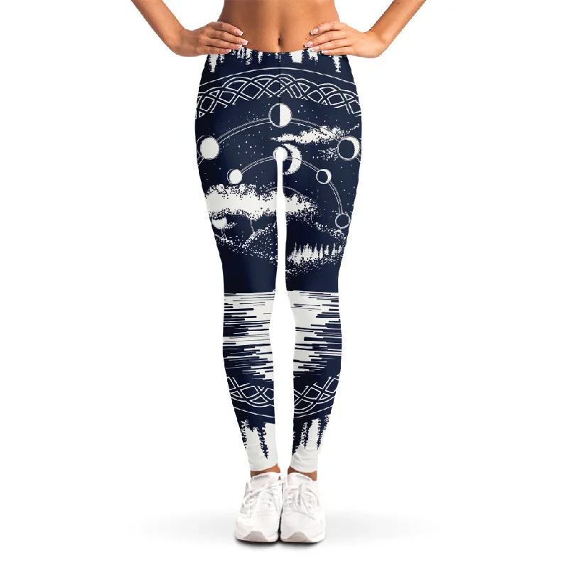 Mystical Lunar Phase Print Women's Leggings Comfortable Slip-On Compression Leggings