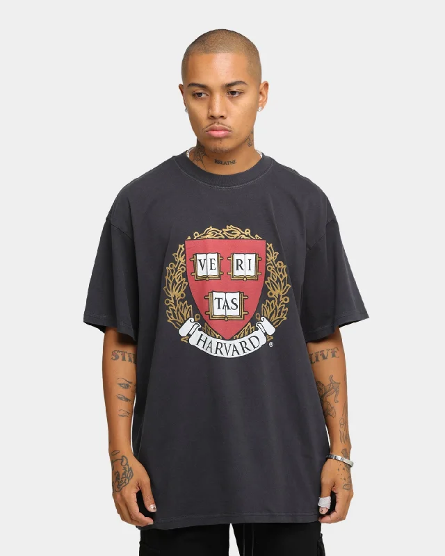 NATIONAL COLLEGIATE ATHLETIC ASSC Harvard University Team Crest Vintage T-Shirt Vintage Black Print Jacquard Patchwork