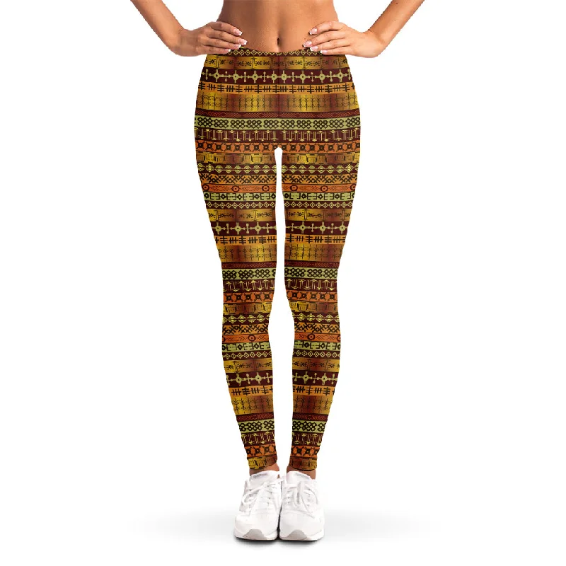 Native African Tribal Pattern Print Women's Leggings Cozy Mid-Rise Workout Leggings