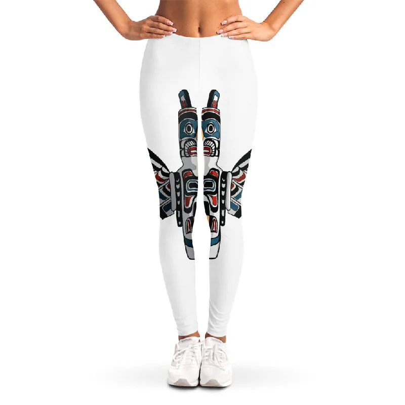 Native American Eagle Totem Print Women's Leggings Trendy Leather-Look Workout Leggings