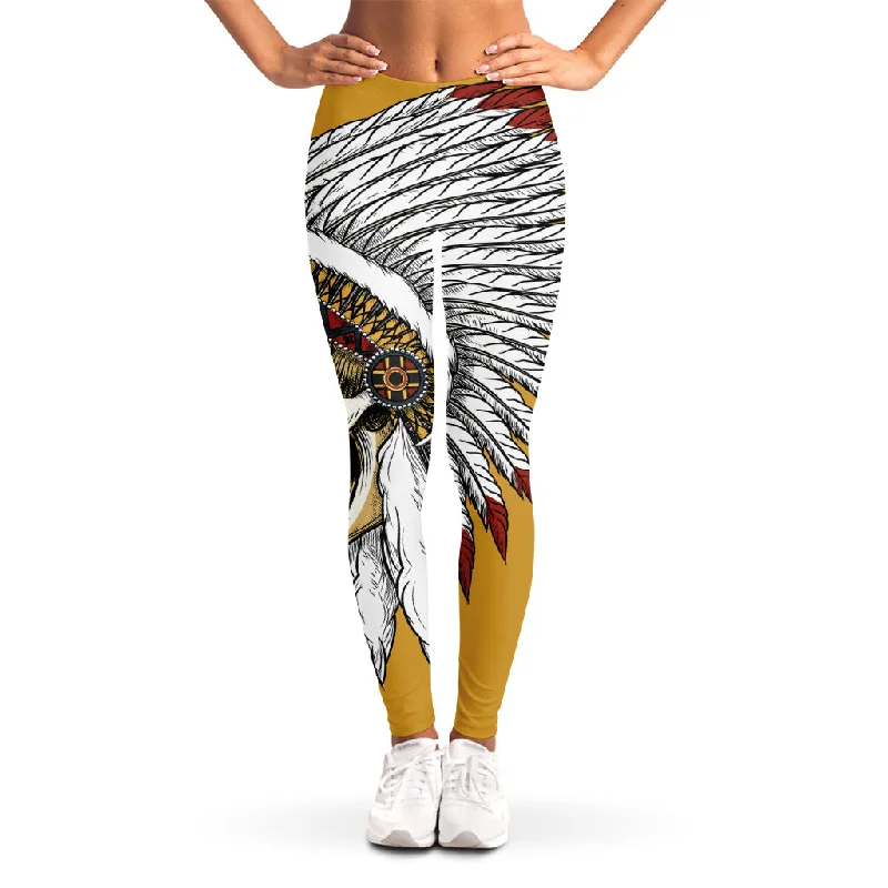 Native American Indian Skull Print Women's Leggings Comfortable Bootcut Workout Leggings