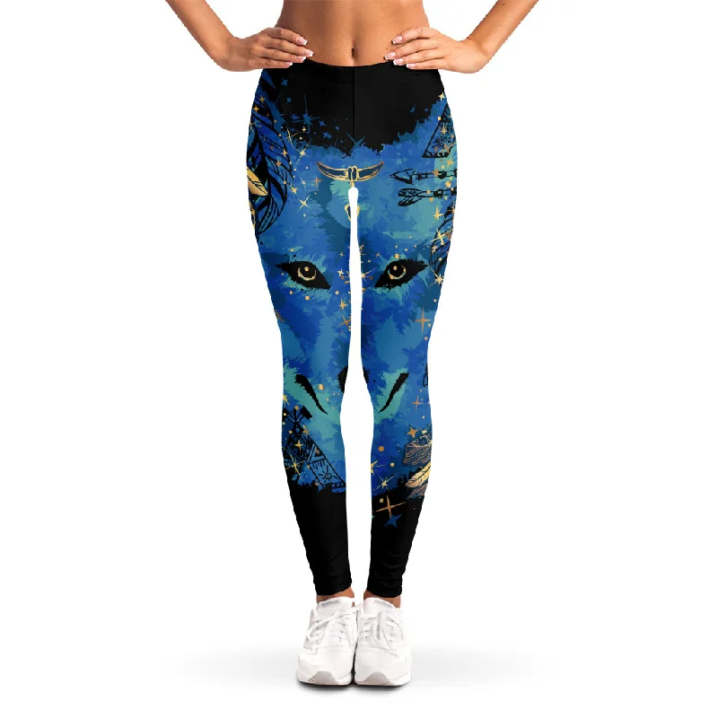 Native American Spiritual Wolf Print Women's Leggings Stylish Compression Fit Leggings