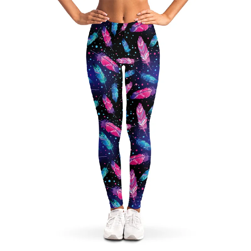 Native Feather Pattern Print Women's Leggings Elegant Textured Leggings