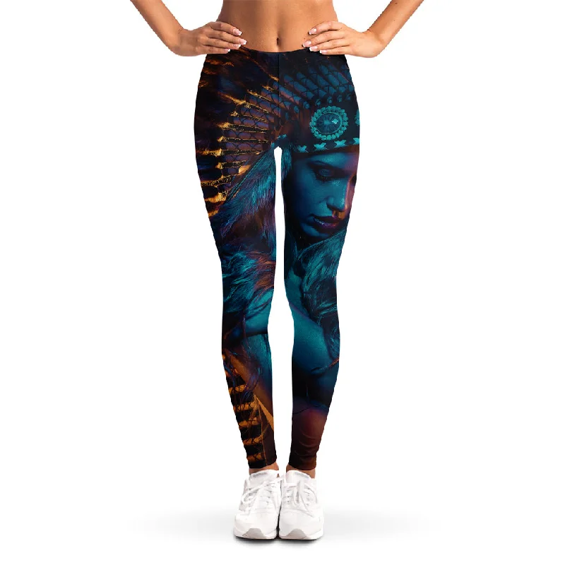 Native Indian Girl Portrait Print Women's Leggings Trendy Fitness Leggings