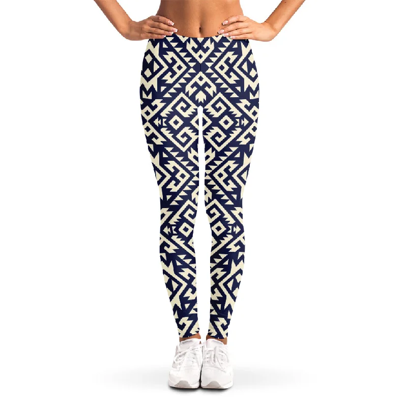 Native Indian Navajo Pattern Print Women's Leggings Trendy Black Mesh Leggings