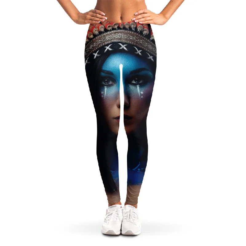 Native Indian Woman Portrait Print Women's Leggings Trendy High-Waist Tummy Control Leggings