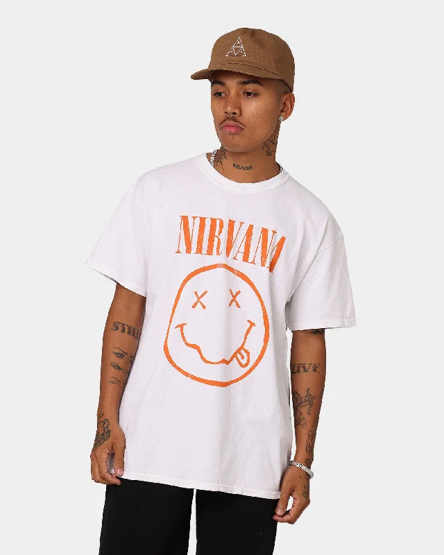 Nirvana Smiley Logo 2 T-Shirt White Fleece Fabric Down Fabric Feather Fabric