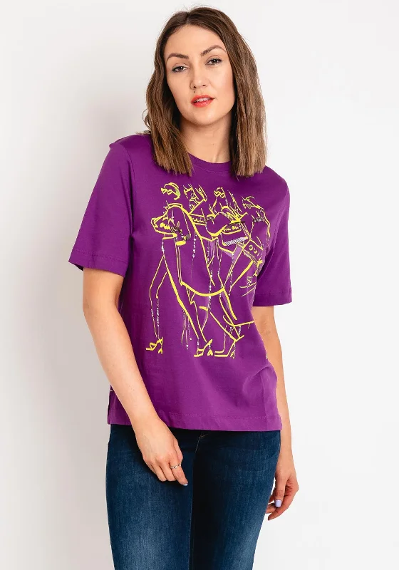 Oui Sequin Print Cotton T-Shirt, Violet Layered Multi-layer Single Layer