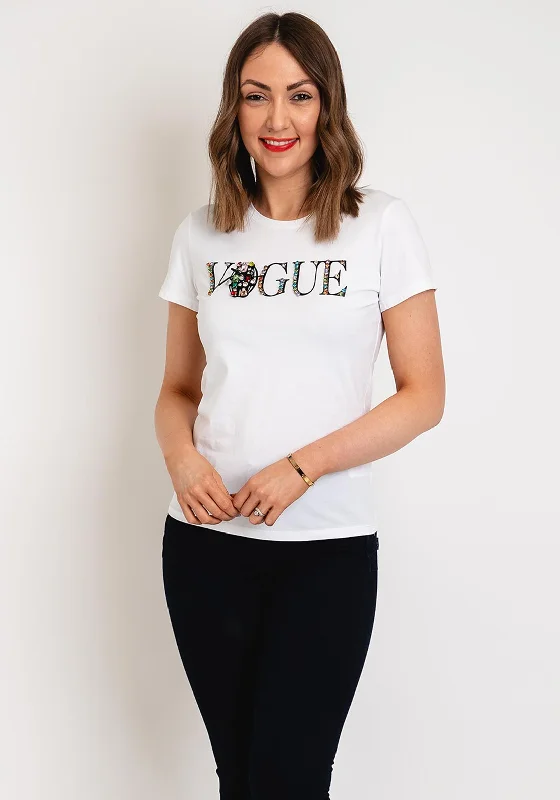 Serafina Collection Vogue Diamante Logo T-Shirt, White Modern Contemporary Chic