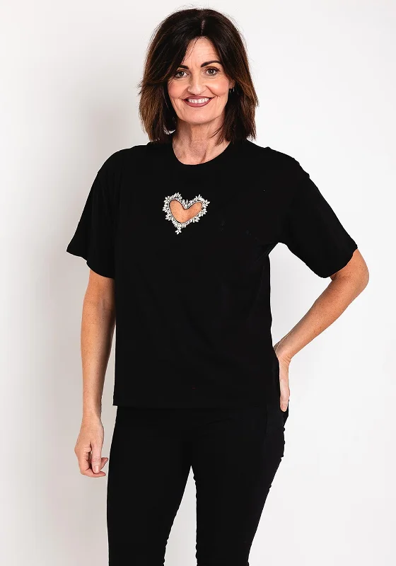 Serafina Collection Diamante Cut Out Heart T-Shirt, Black Cozy Warm Stylish