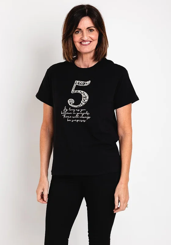 Serafina Collection No. 5 Embellished T-Shirt, Black Spandex Blend Rayon Blend Denim Blend