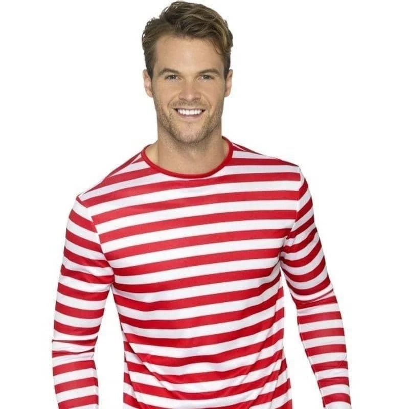 Stripy T Shirt Adult Red Ribbed T-Shirt High Neck Heavyweight