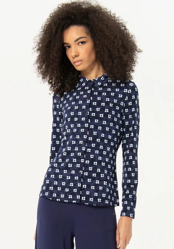 Surkana Long Sleeve Printed Crepe Shirt, Navy Blue Fashionable Trendy Casual