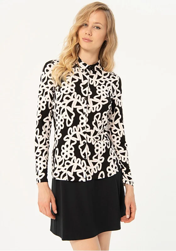 Surkana Long Sleeve Printed Shirt, Black Iron Safe Non-Iron Wrinkle Free