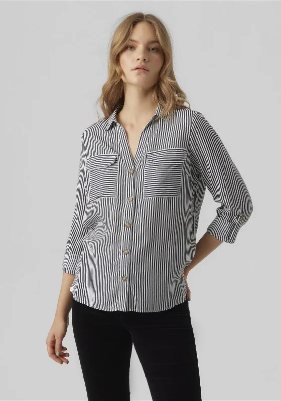 Vero Moda Bumpy Striped Shirt, Navy Satin Fabric Silk Fabric Chiffon Fabric