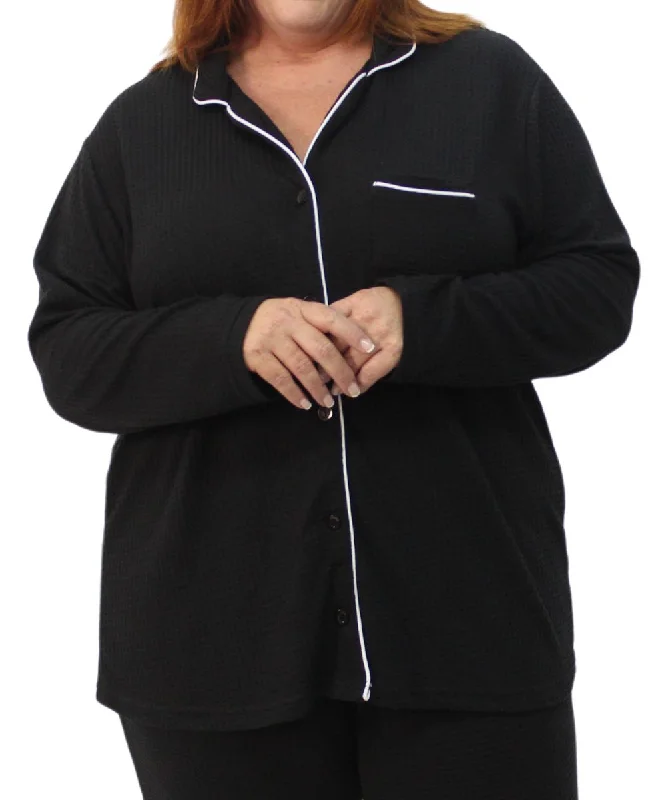 Ladies Waffle Design PJ Shirt Spandex Blend Rayon Blend Denim Blend