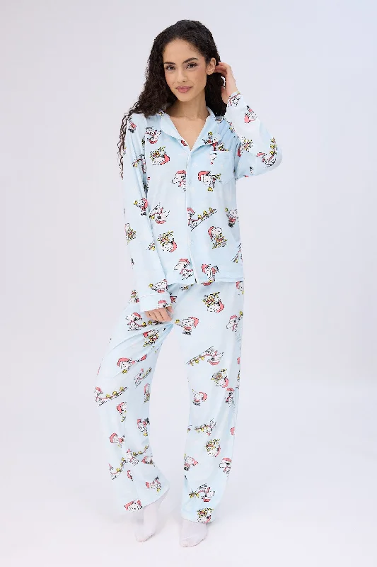 Peanuts Velour Pajama Dad Shirt And Pants Set Seamless Knitted Crochet