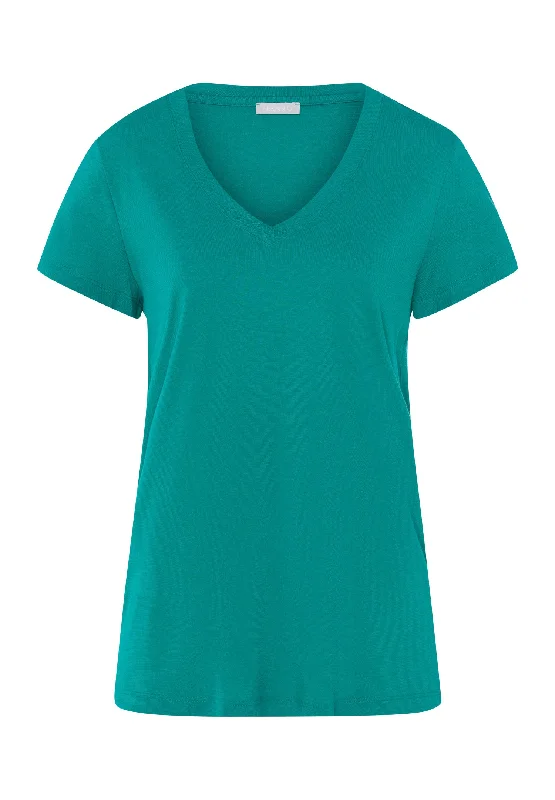 Sleep And Lounge V-Neck T-Shirt | Peacock 77876-2730 Print Jacquard Patchwork