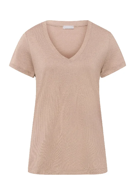 Sleep And Lounge V-Neck T-Shirt | Mocha 77876-2819 Notch Collar Peter Pan Collar Cowl Neck
