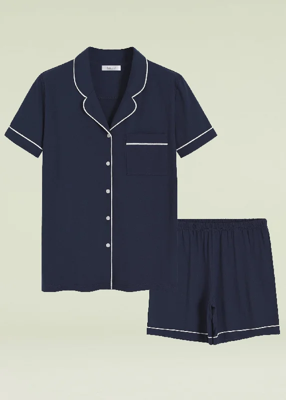 Women's Cotton Button Up Pajama Shirt Sleep Shorts Lounge Set Fleece Nylon Spandex