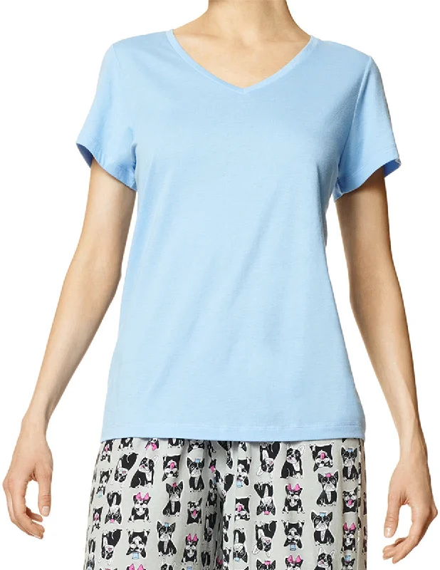 Basic Vee Neck Sleep Tee Shirt Print Jacquard Patchwork