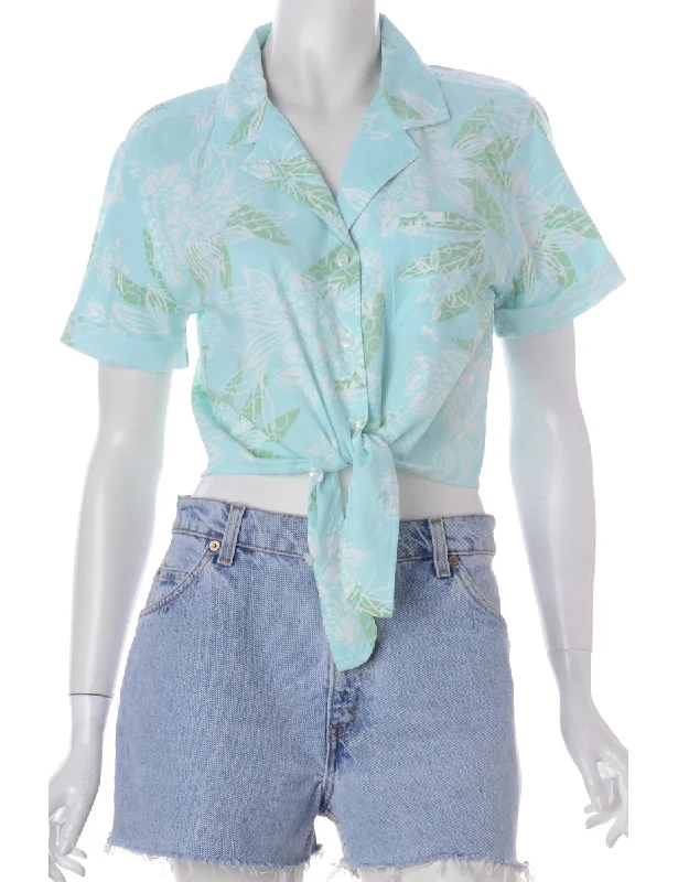 Label Nancy Ladies Hawaiian Tie Front Shirt Satin Blend Silk Blend Wool Blend