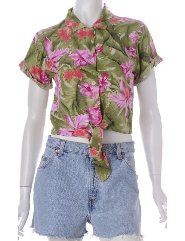 Label Nancy Ladies Hawaiian Tie Front Shirt Sequined Glittery Shiny