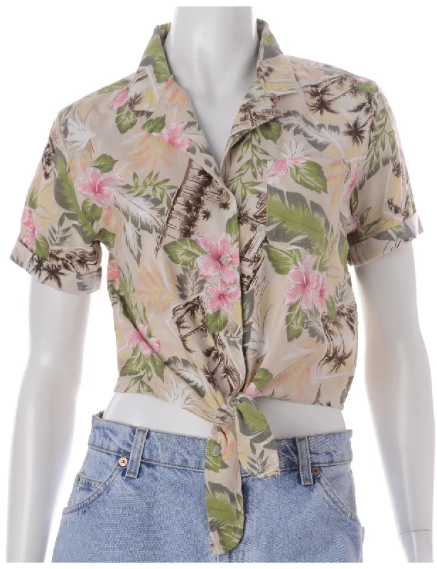 Label Nancy Ladies Hawaiian Tie Front Shirt Ribbed Striped Patterned