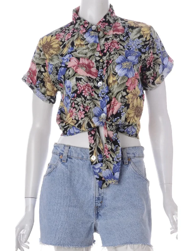 Label Nancy Ladies Hawaiian Tie Front Shirt Chenille Blend Fleece Blend Nylon Blend