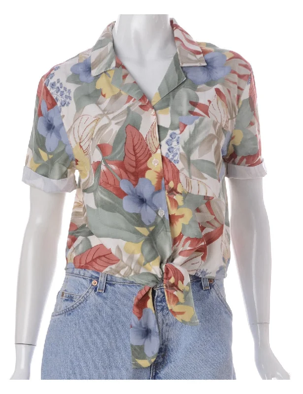 Label Nancy Ladies Hawaiian Tie Front Shirt Houndstooth Herringbone Solid