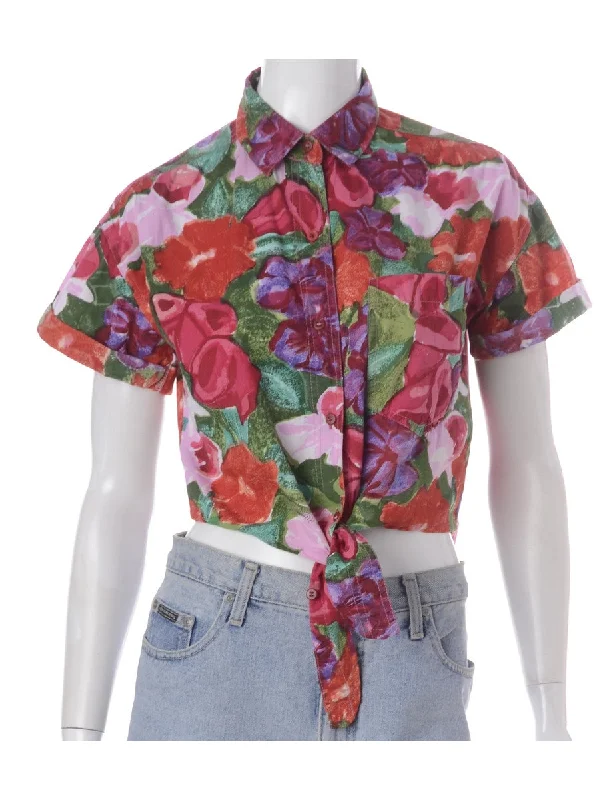 Label Nancy Ladies Hawaiian Tie Front Shirt Notch Collar Peter Pan Collar Cowl Neck