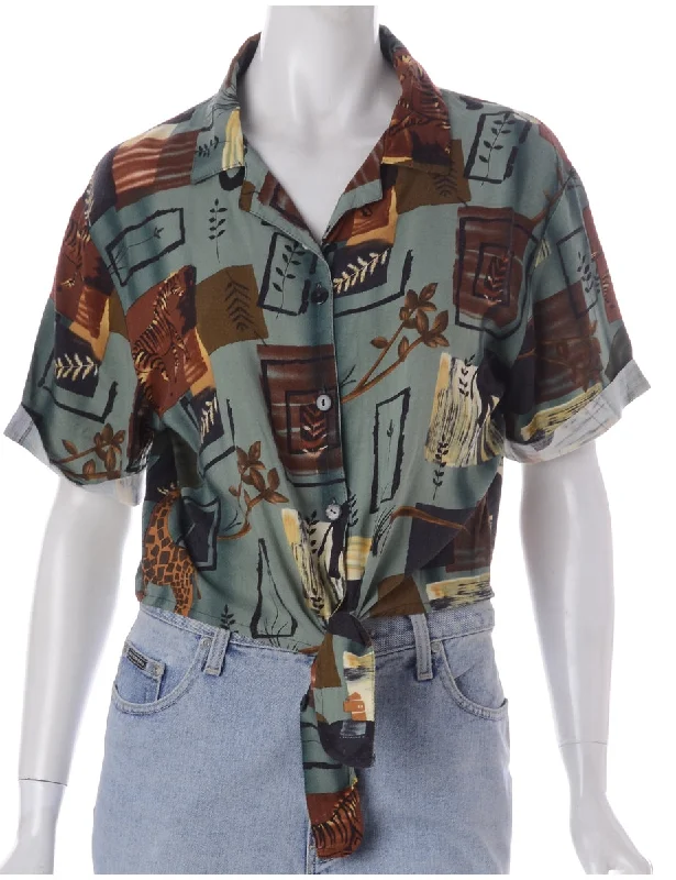 Label Nancy Ladies Hawaiian Tie Front Shirt Embroidered Appliqued Beaded