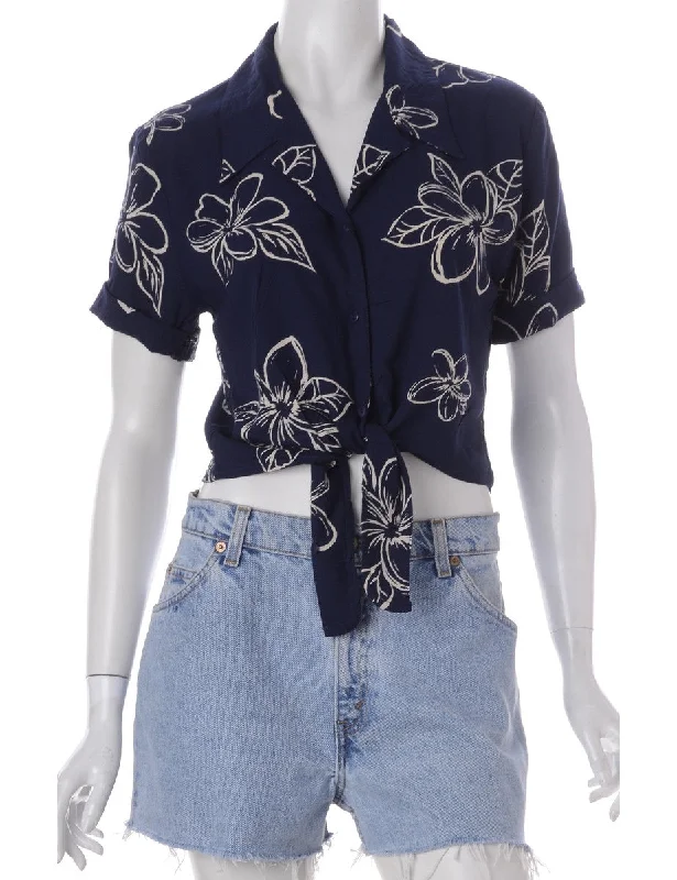 Label Nancy Ladies Hawaiian Tie Front Shirt Mesh Blend Leather Blend Suede Blend