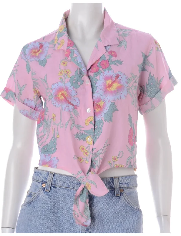 Label Nancy Ladies Hawaiian Tie Front Shirt Mesh Fabric Canvas Fabric Denim Fabric