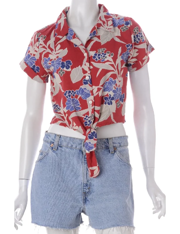 Label Nancy Ladies Hawaiian Tie Front Shirt Terry Blend Velvet Blend Canvas Blend