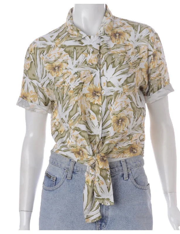 Label Nancy Ladies Hawaiian Tie Front Shirt Hooded Caped Shawl Collar
