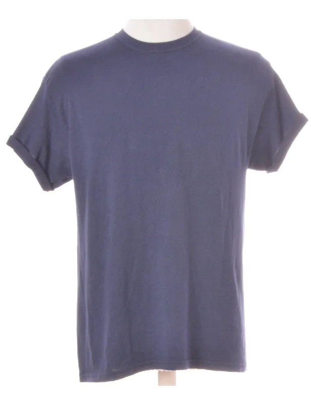 Label Navy Rolled Sleeve T-shirt Ribbed T-Shirt High Neck Heavyweight