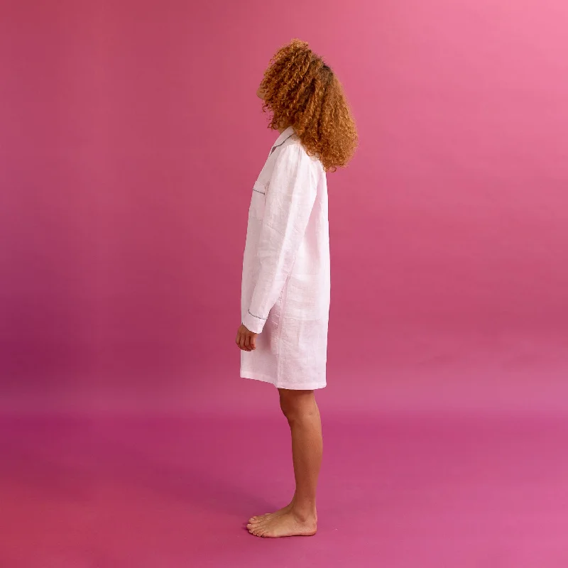 Blush Pink Linen Night Shirt Front Pockets Side Pockets Patch Pockets