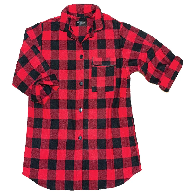 115 / Woman's Easy Fit Flannel Nightshirt / Large Buffalo Check Red/Black Knit Fabric Woven Fabric Fleece Fabric