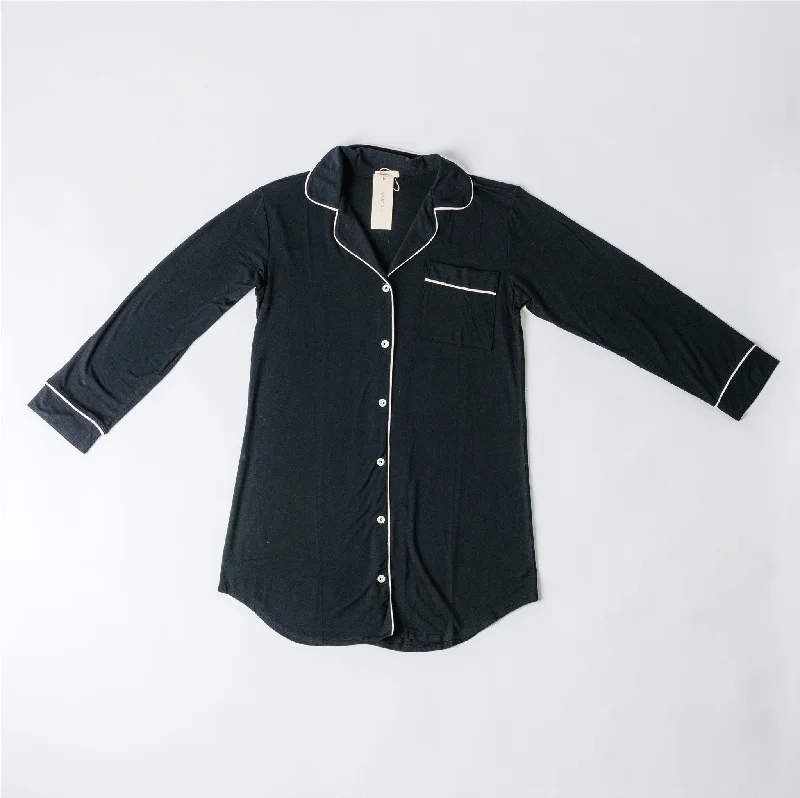 Gisele Black/Sorbet Sleepshirt Notch Collar Peter Pan Collar Cowl Neck