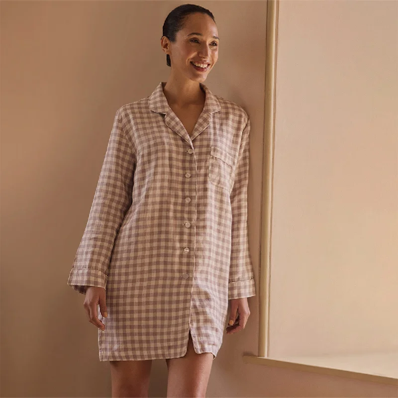 Elderberry Gingham Linen Night Shirt Fleece Nylon Spandex